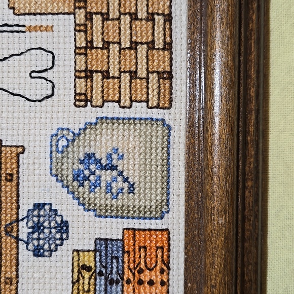 Cross-stitch Country Theme Picture Wall Hanging Cat Primitive Folk Art Rustic - Picture 10 of 17